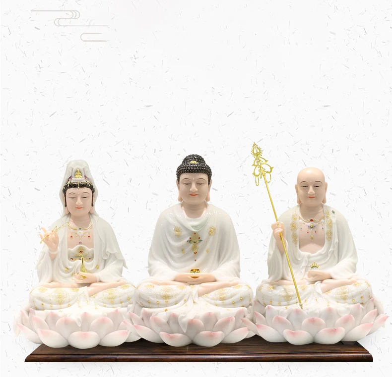 White Marble Amitabha Buddha Statue Home Decoration Inlaid Avalokiteshvara Bodhisattva Guanyin Buddha Statue