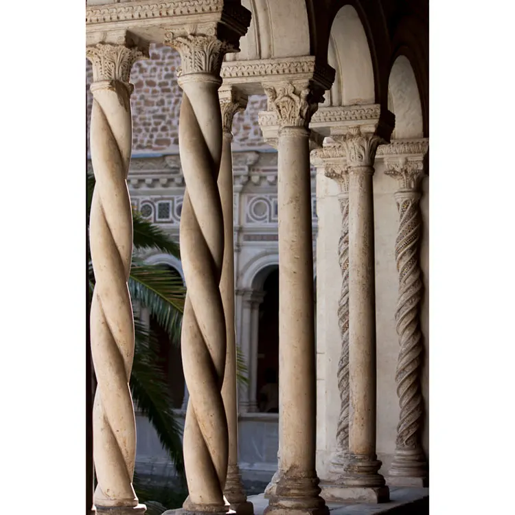 Hand Carved Outdoor Entrance White Marble Column Pillar For Sale