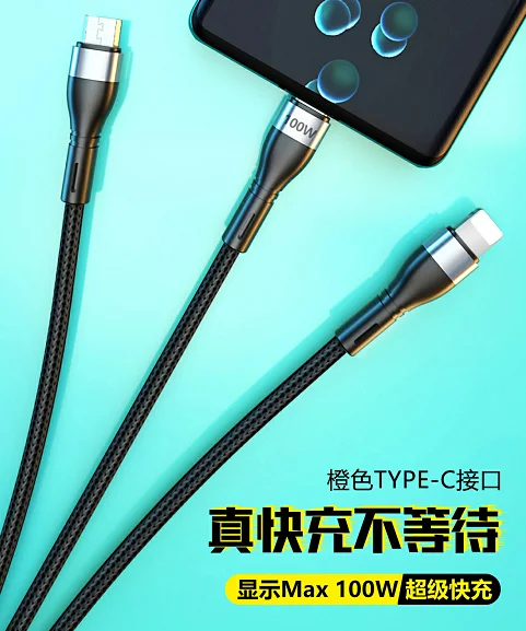 OEM Factory Nylon Multi Phone Charger Cable Universal 3 in 1 Charger Standard Nylon Usb Cable for Iphone Cable Mobile Phone