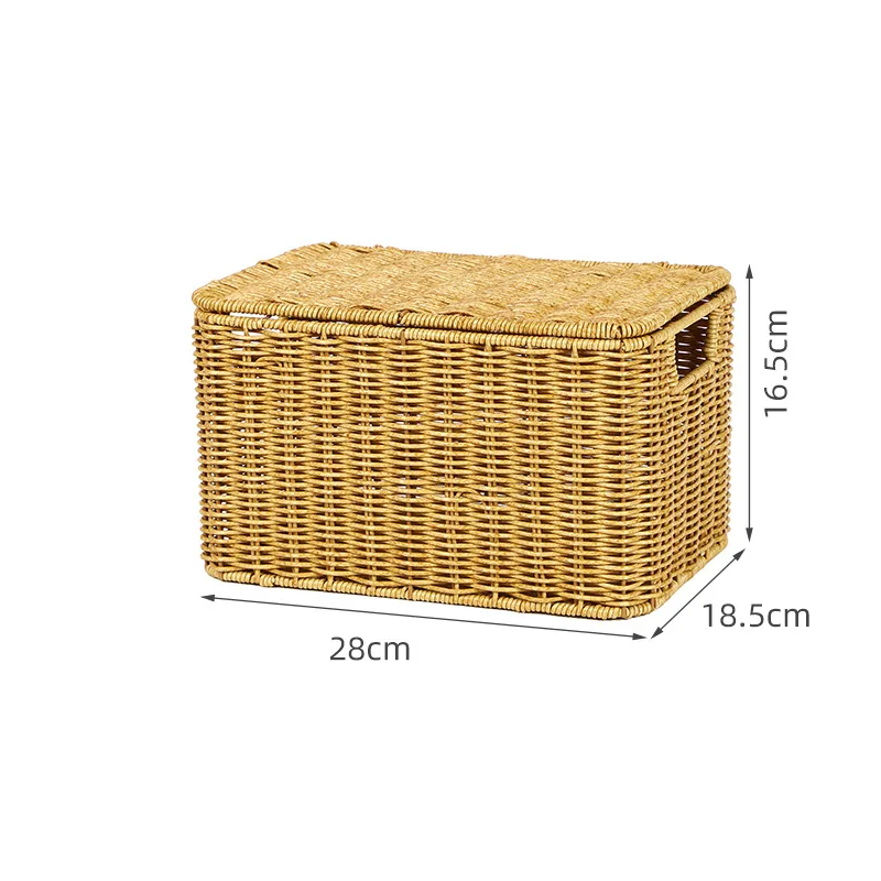 Plastic Rattan Toy Storage Box Woven Handmade Wicker Baskets Organiser PP Rattan Laundry Basket Laundry Hamper for Bathroom
