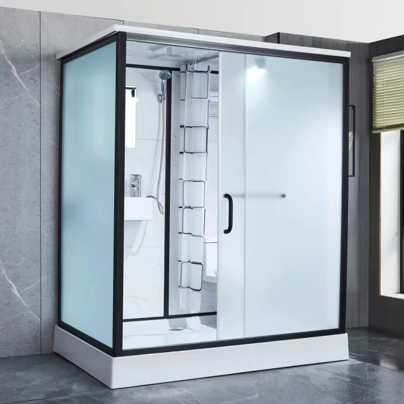 Modern Complete Integrated Shower Cubicle with PVC Tray Prefabricated Modular Bathroom Unit Sliding Toilet Toilet Open Style