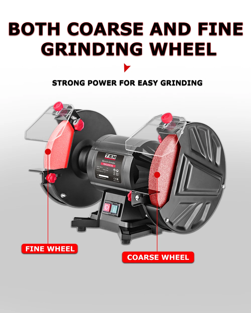 TEH Heavy Duty Performance Powerful Dual 6 In. Grinding Wheels Electric Bench Top Grinder Machine