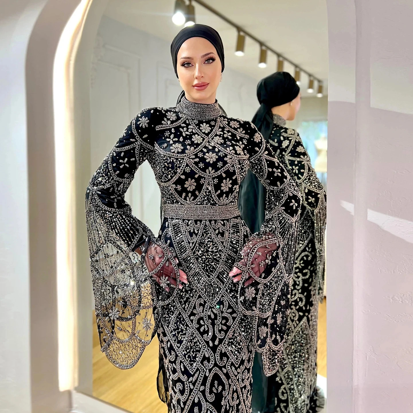 Роскошные жемчужные бежевые вечерние платья с длинными рукавами в арабском стиле розовые дубайские мусульманские женские свадебные LSZ426