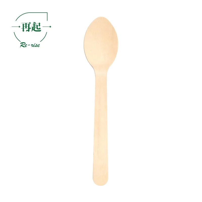 16cm or 160mm Eco-friendly Biodegradable Food Grade Disposable Birch Wood Wooden Dinner Spoon with Embossed Handle