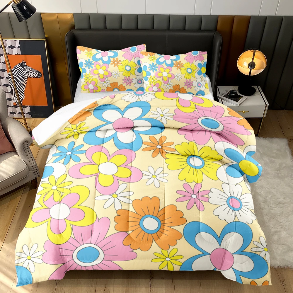 Yellow Floral Rose Flower Soft Bedding Set for Kids and Adults Queen Size Comforter Set with 2 Pillowcases Bedroom Bed Decor