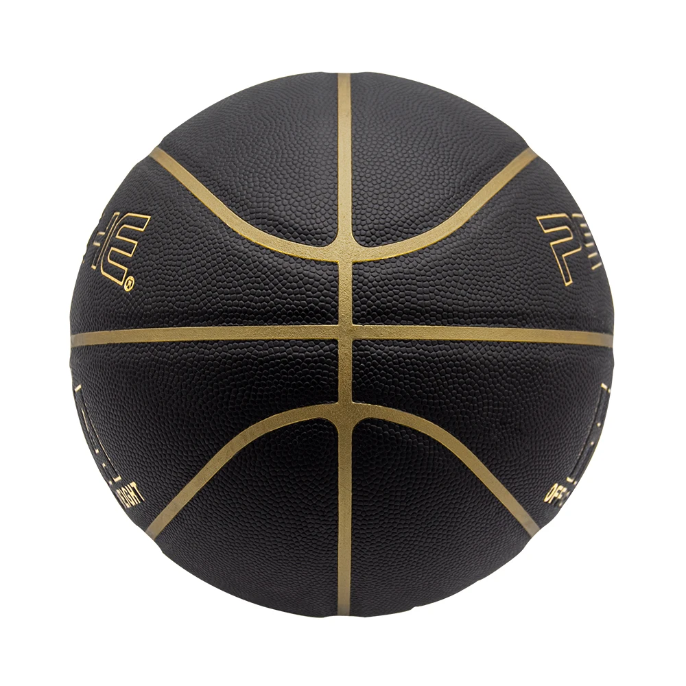Advanced Composite Leather Custom Logo Official Size Black PU  leather basketball  With Gold channel