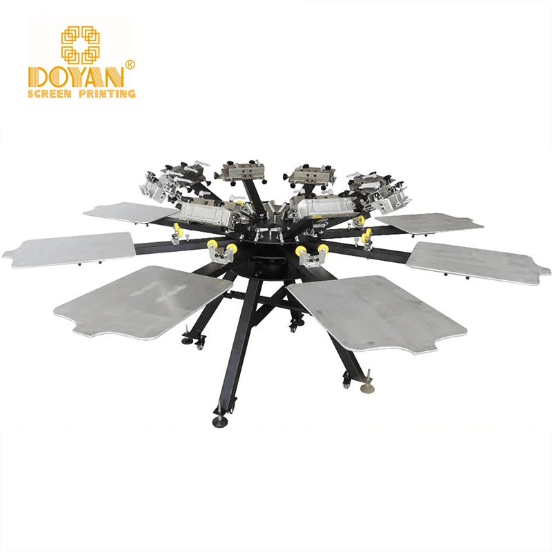 Doyan Printing Machine 6 Color 6 Station T-shirts Rotary Screen Printing Machine with Side Clamps High Accuracy Rotary Machine