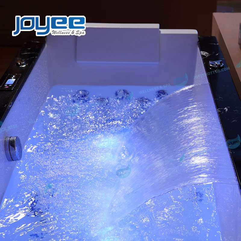 JOYEE 2 person luxury led light hot spa water jets bathroom corner massage bathtub indoor acrylic whirlpool spa shower bathtub