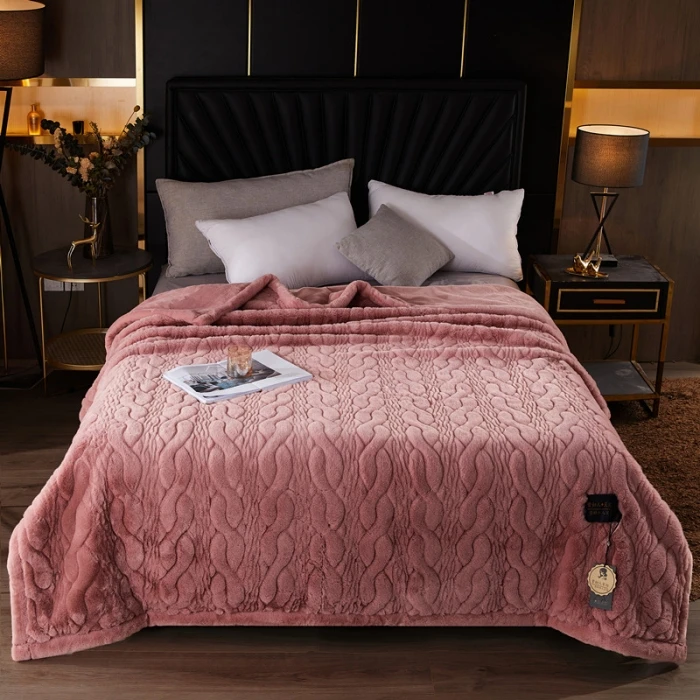 Soft Warm Double Layer Faux Fur Mink Throw Fluffy Microfiber Plush Blankets for Bed Winter Raschel Blankets
