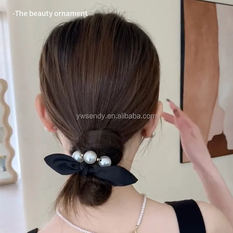 Korean Trend Summer Pearls Bow Elastic Hair Ties Simple Elegant Women Accessories Ponytail Rubber Bands