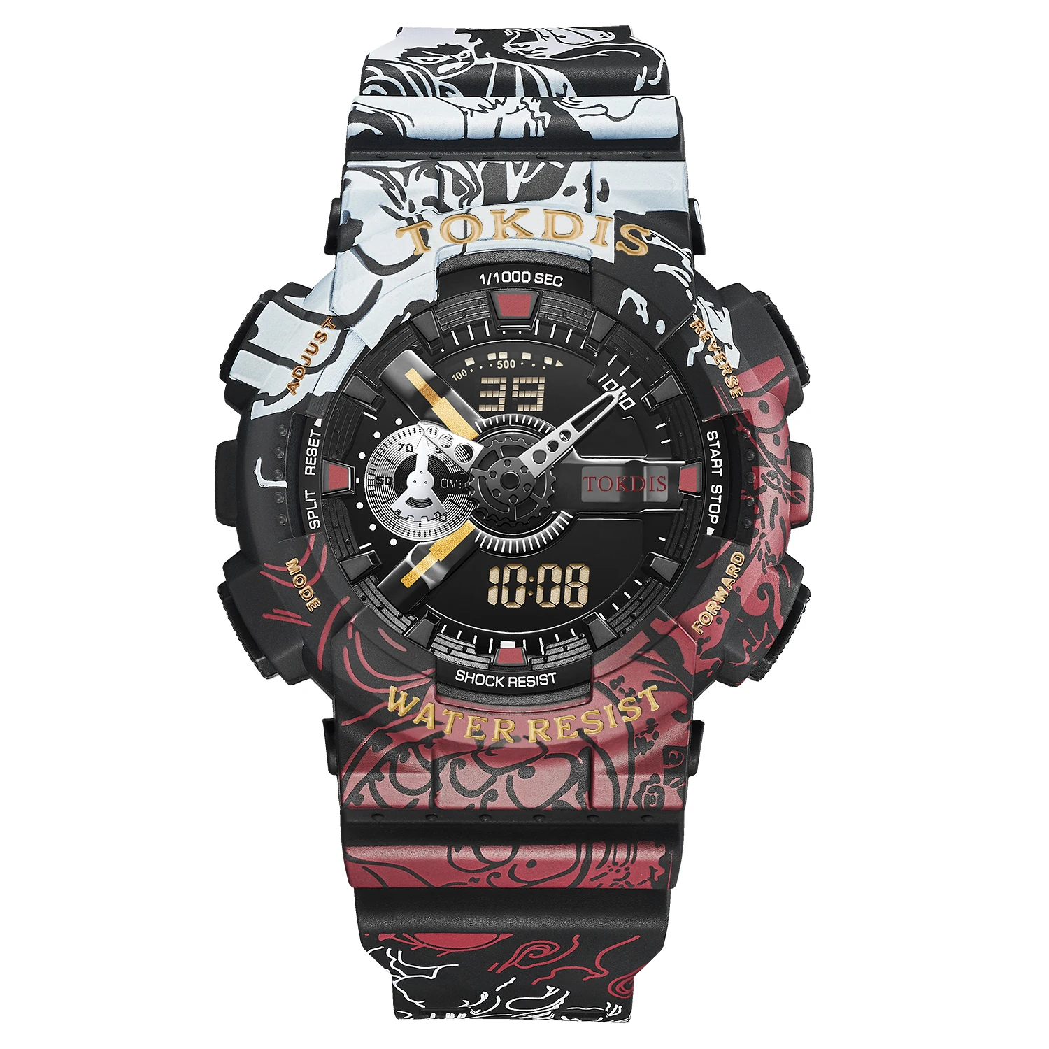 Custom TOKDIS T-2086  Electronic Watch TPU Strap 50ATM ABS Case Luminous Week Date Dual DIsplay Watchesmen