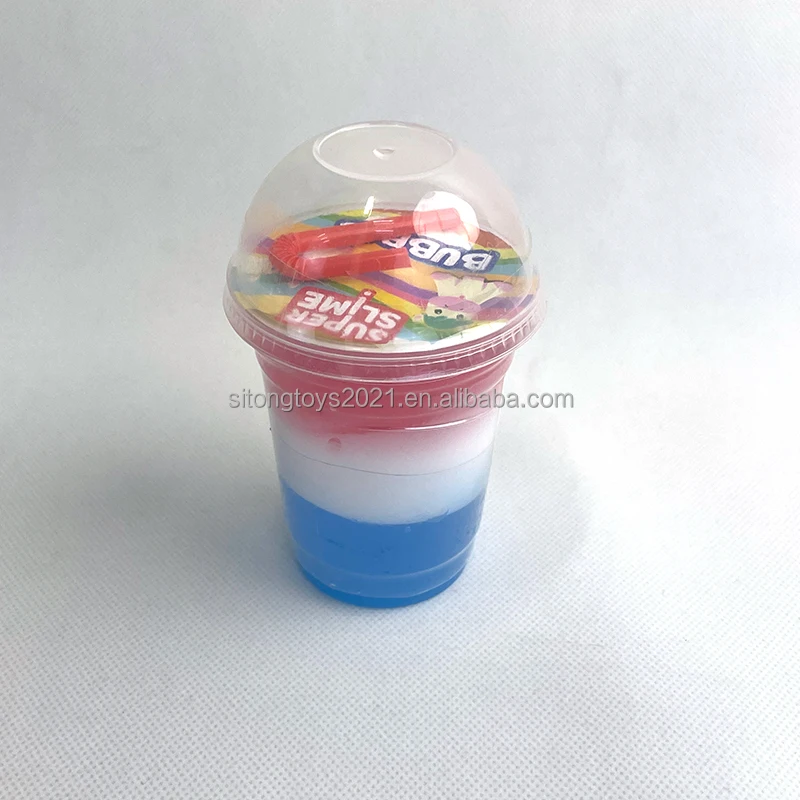 wholesale barrel  Sequin Ice Crystal Slime  with straw icecream slime toy for kid