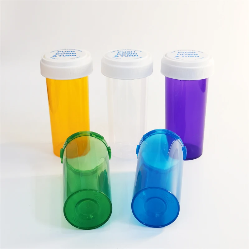 Custom Logo 13D Child Proof RX Pill Herb PP Plastic Push Down & Turn Vials Container