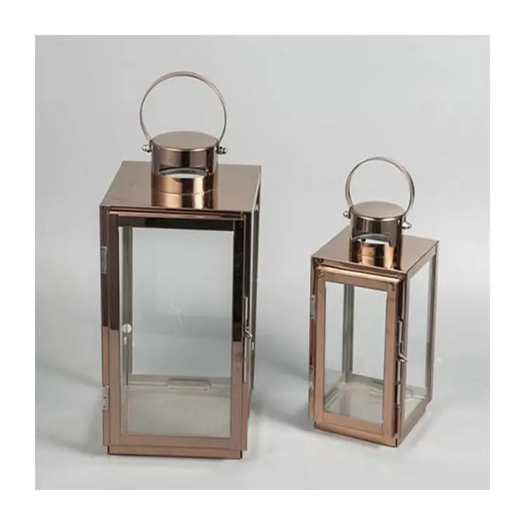 
Copper metal rose gold stainless steel candle holder candleholder lantern for home decor 