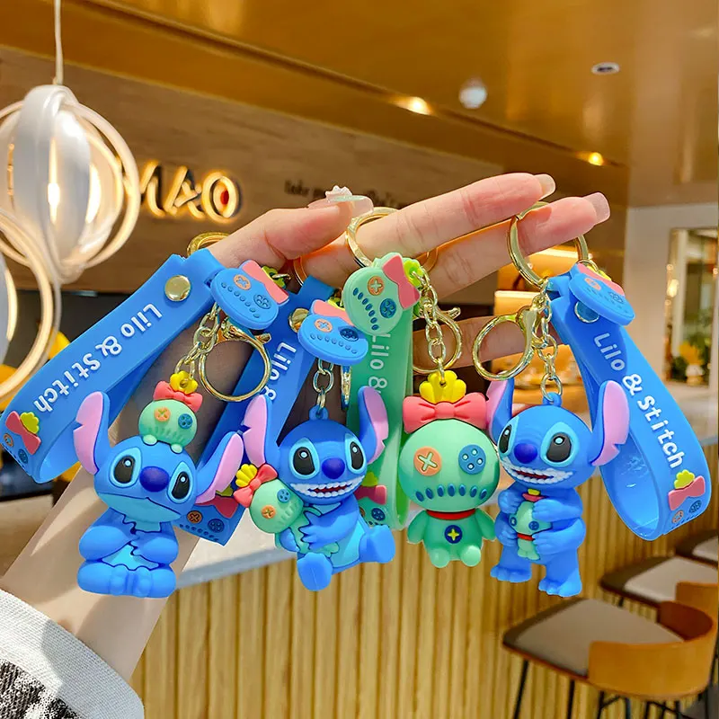 BaiMao cute cartoon Stitch pendant key chain backpack decor keyring 3d plastic PVC keychain