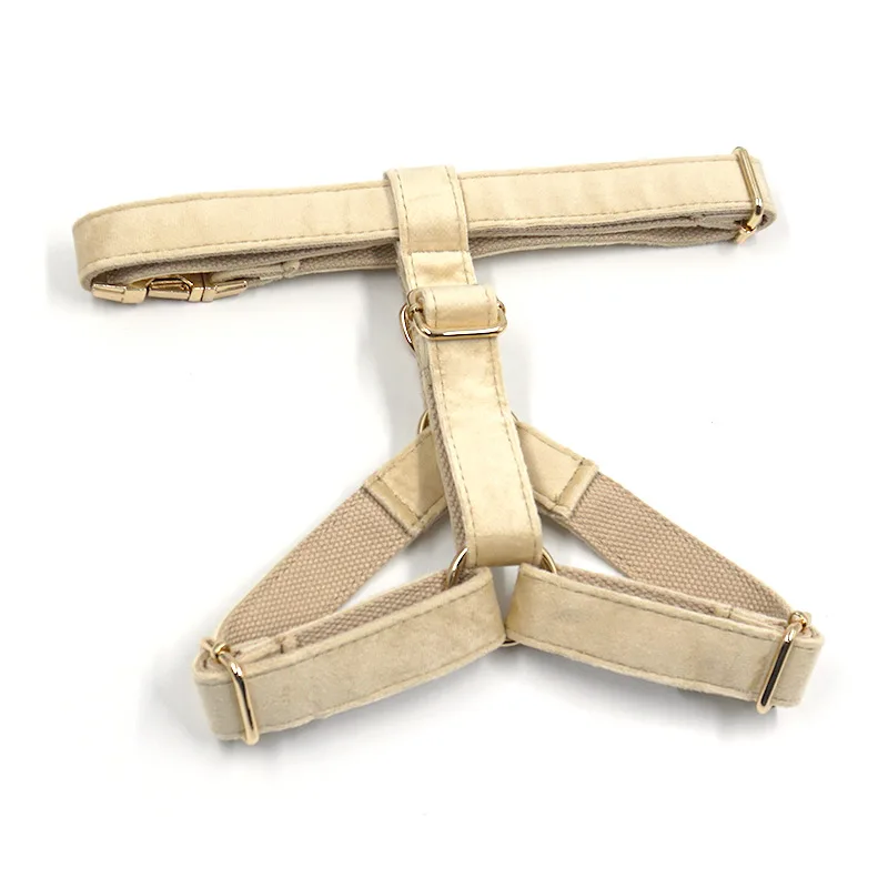 Cream Velvet Pet Harness for Small Medium Large Dogs Harness Personalized Luxury Dog Harness with Gold Buckles