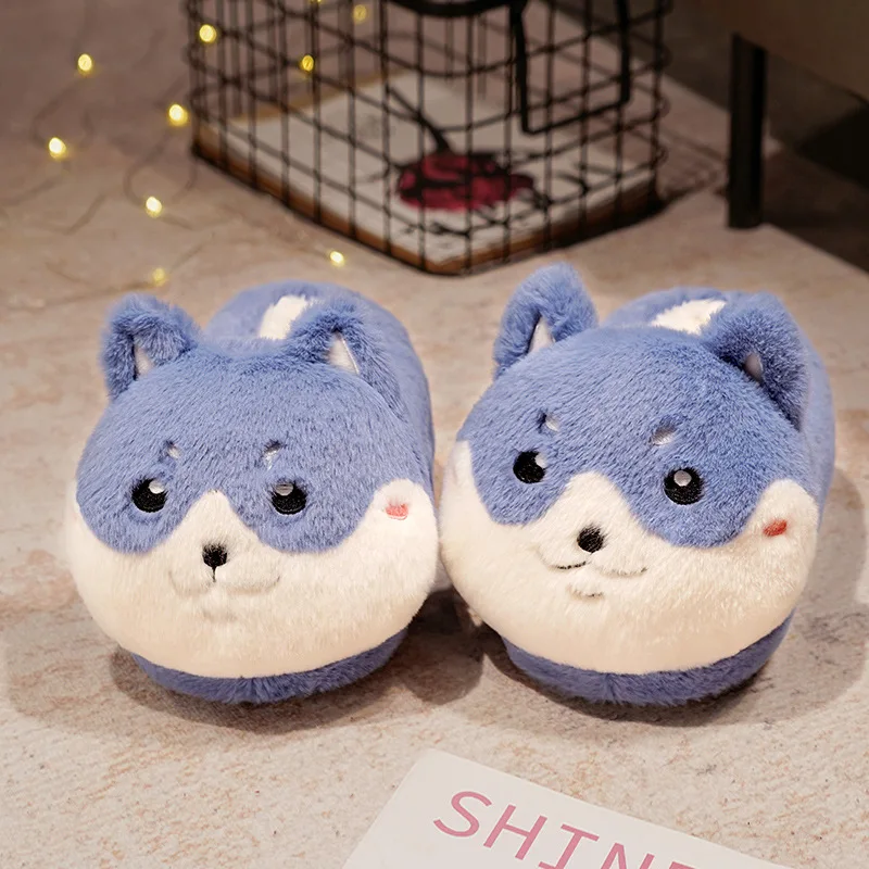 Strict process requirements animal plush indoor slippers fluffy soft husky anti-slip winter warm slippers
