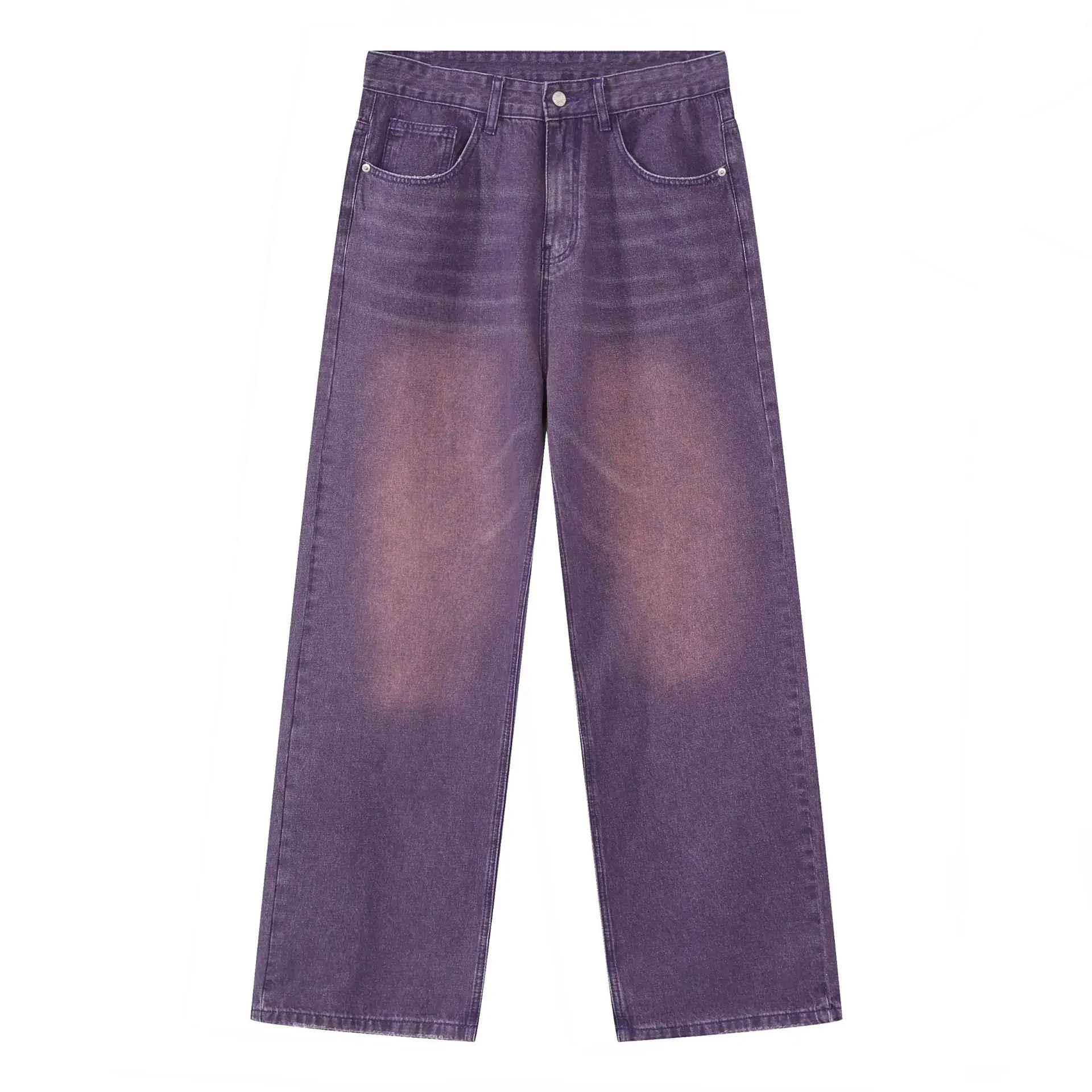 new korean style character straight wide leg purple brand jeans men