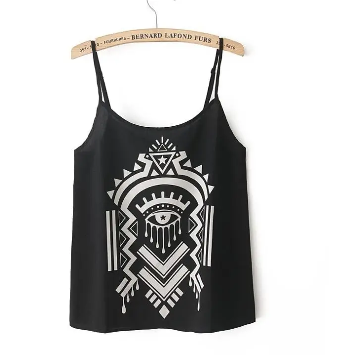 
spaghetti strap front printed black casual women camisole tank tops 