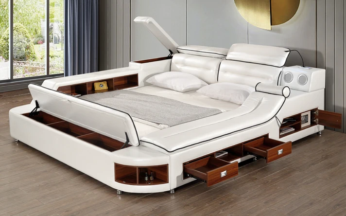luxury modern bedroom furniture massage double bed design with storage A635