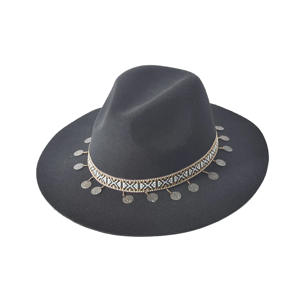 Hot sale high quality custom 100% wool wide brim felt fedora hat