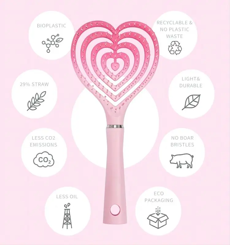 Customized plastic love comb for curly hair scalp massage comb wide tooth plastic hollow hair brush hair comb