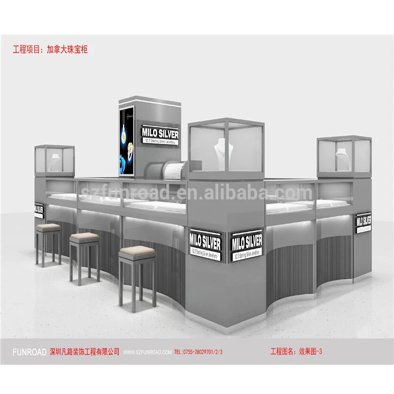 Luxury Design Commercial Jewellery Kiosk Furniture Decoration Glass Showcase Cabinet Jewelry Kiosks Display For Mall