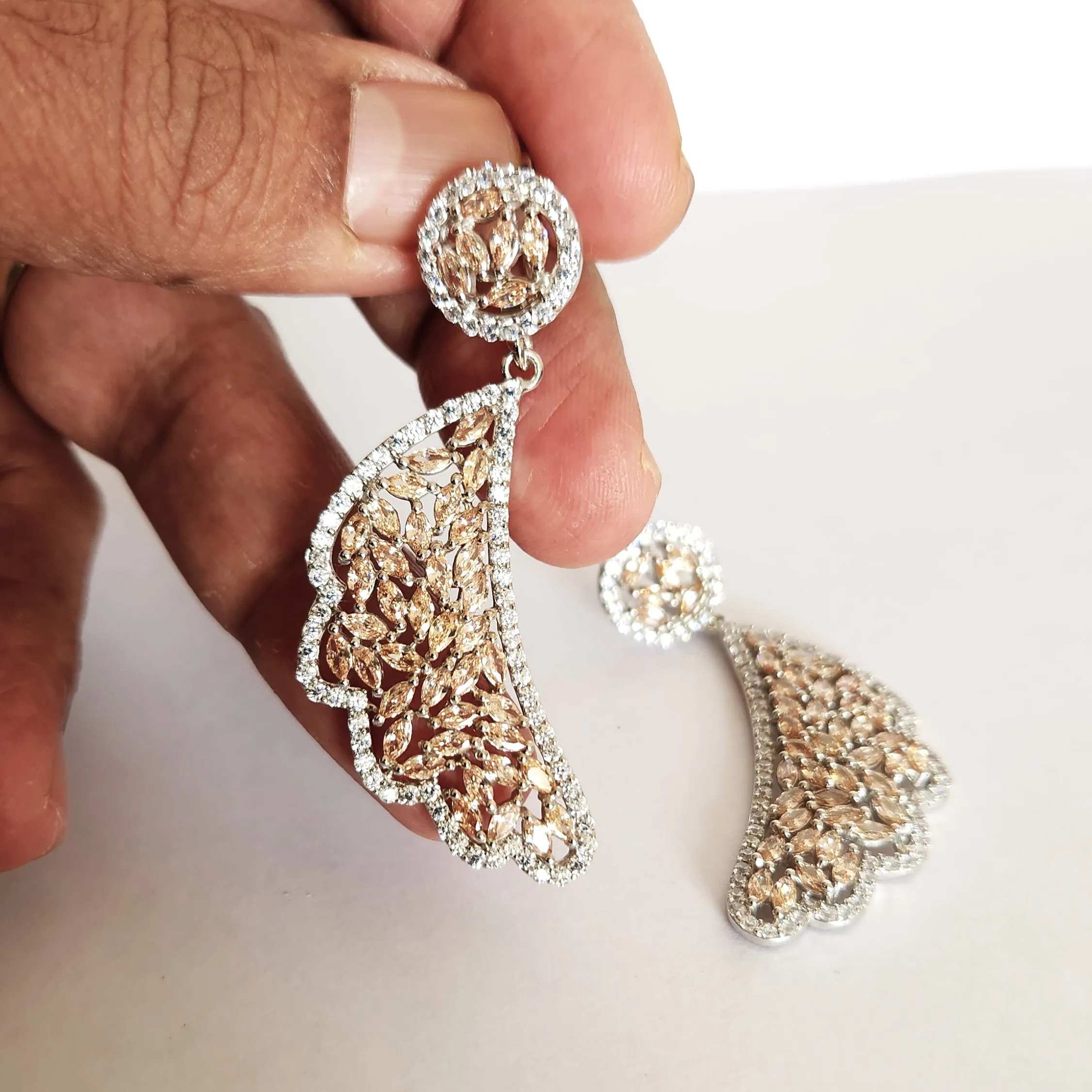 Fashion Wedding S925 Silver Super Luxury Champagne Colored Stone Earrings Vintage Earrings For Women