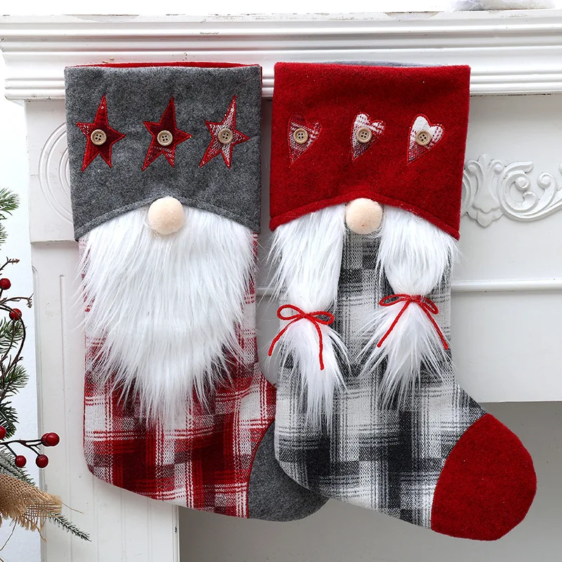 Custom New Christmas decorations Rudolph Christmas stocking gift bag Goodie sock gift bag for kids Sock pendant