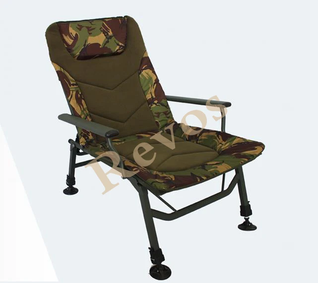 Revos Fishing Chair Foldable Carp Fishing Adjustable Back Soft Fleece Swivel Mud Feet Padded Pillow Fishing Chair Outdoor