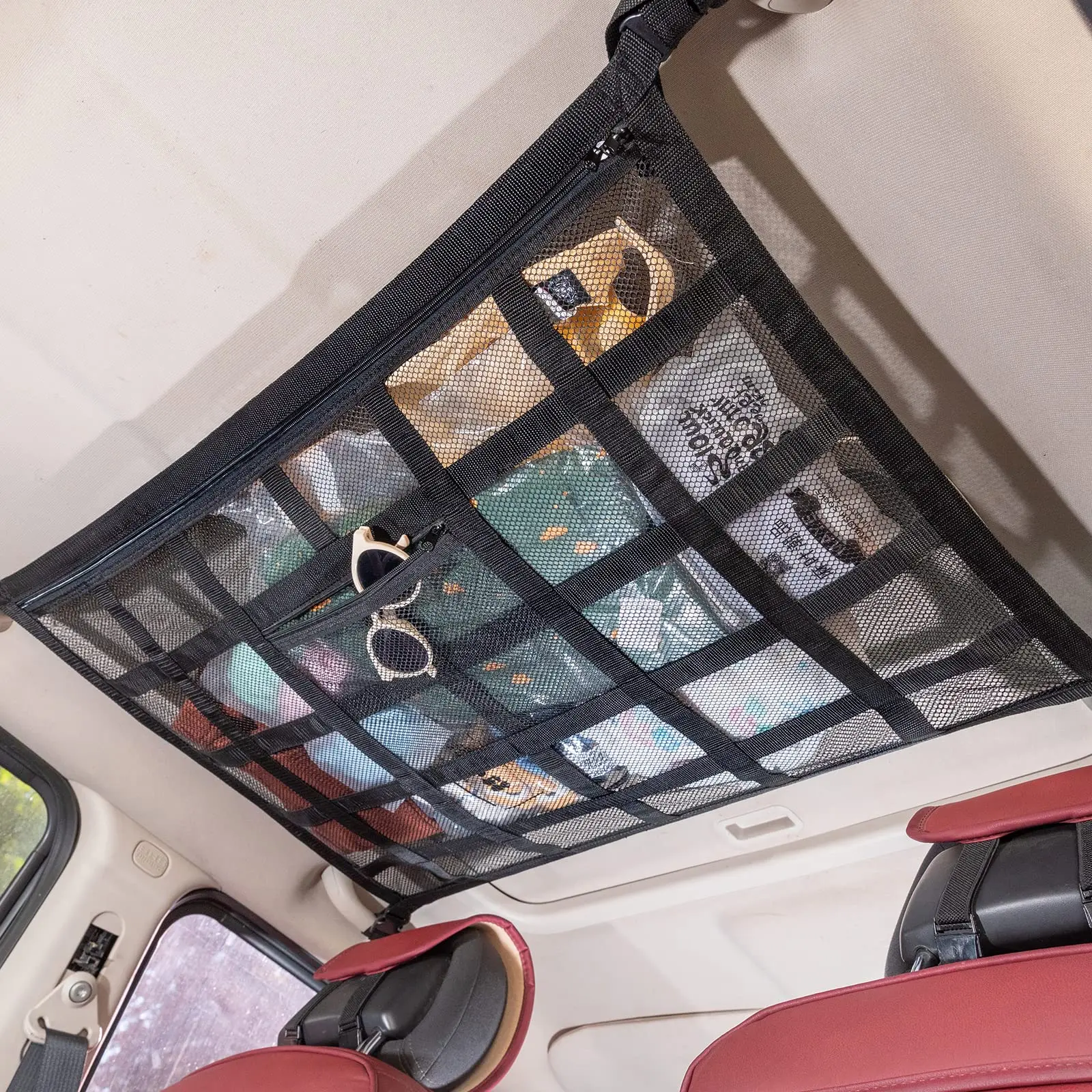 Factory Supply Car Ceiling Cargo Net Pocket Overhead Mesh Storage Car Roof Bag For SUV VAN Truck Car Storage Mesh Organizer
