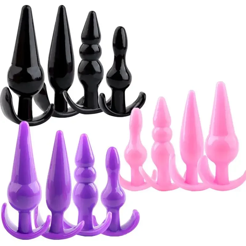Waterproof 4 Pcs Silicone Anal Plug Set Adult Masturbation Toys Beads Butt Plug