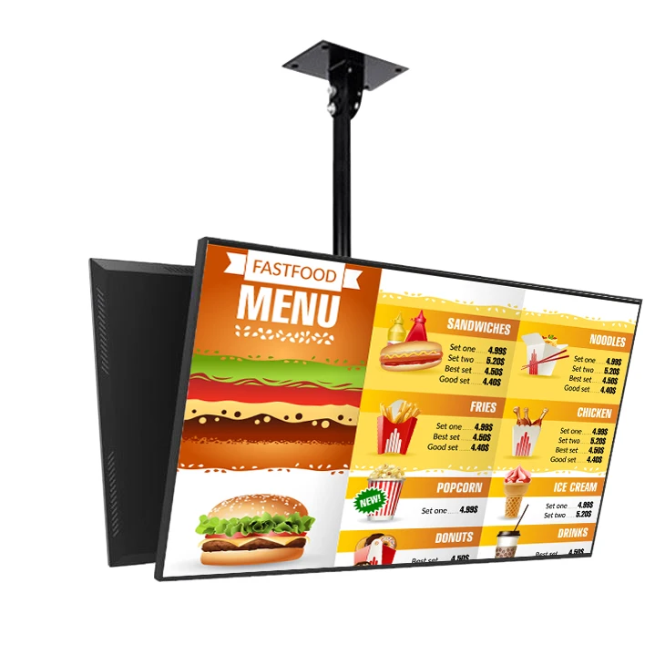 Ultra narrow bezel coffee shop KFC fast food restaurants 43 inch indoor lcd wall mount digital signage menu board display screen