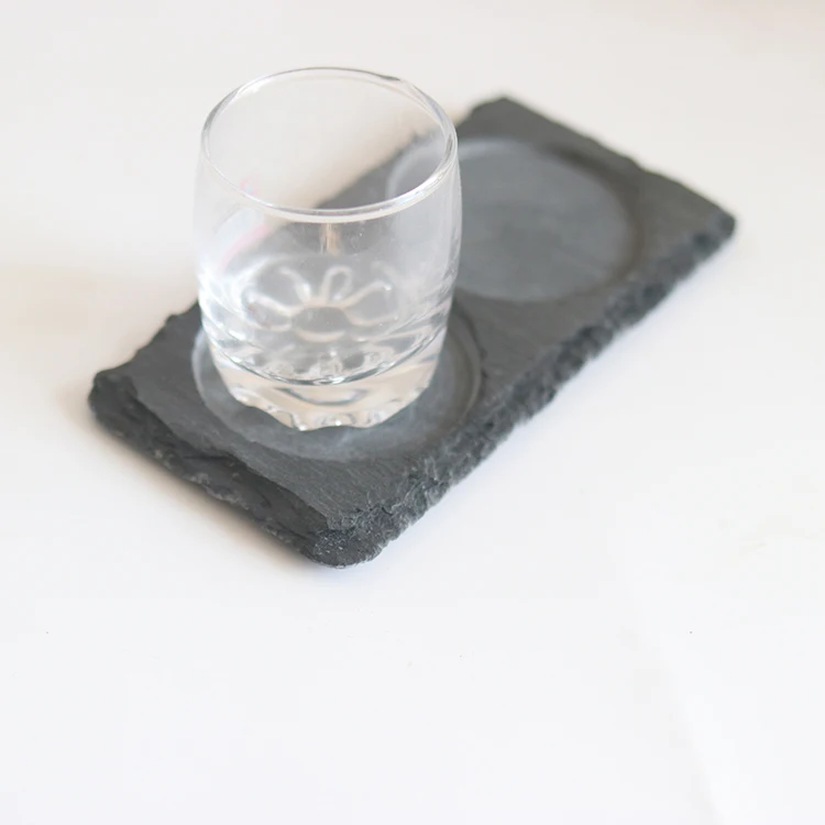20x8cm Rectangle natural black slate plates stone sushi soy sauce dish with two holes