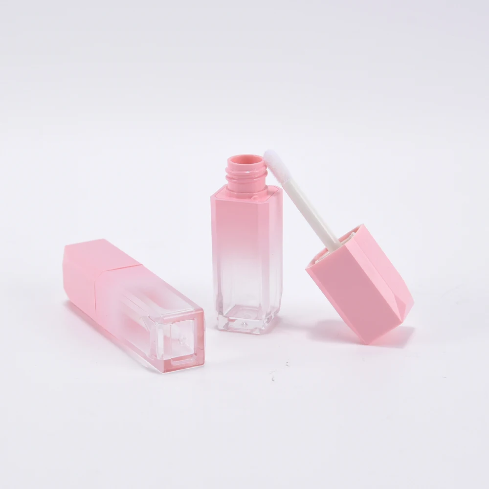 LOW MOQ new clear makeup container square lipgloss tube pink gradient lip gloss packaging