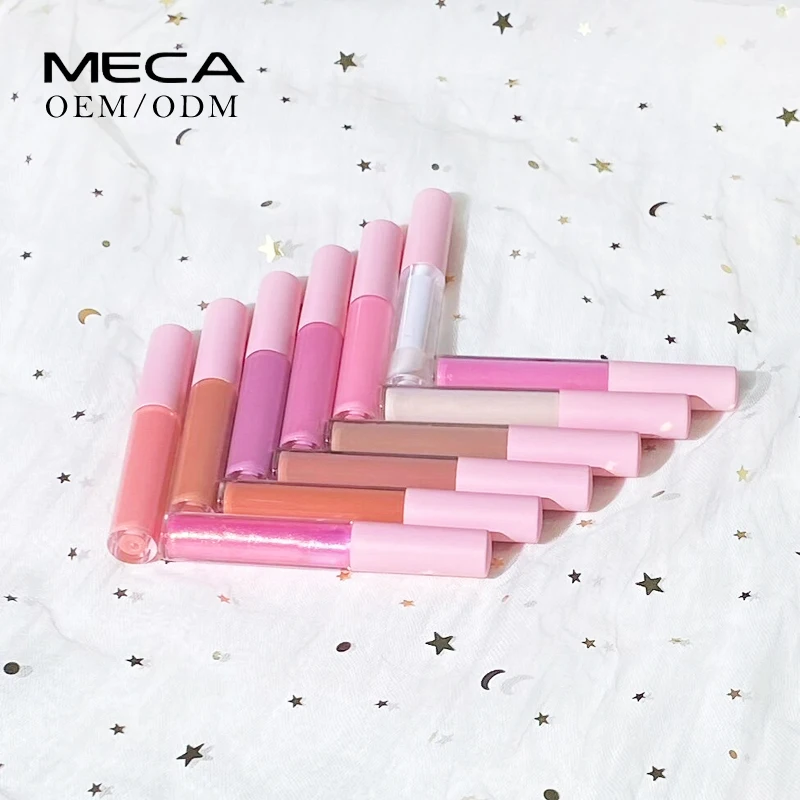 custom logo high quality mini glossy nude clear shimmer vegan lip gloss pigment organic glitter lip gloss