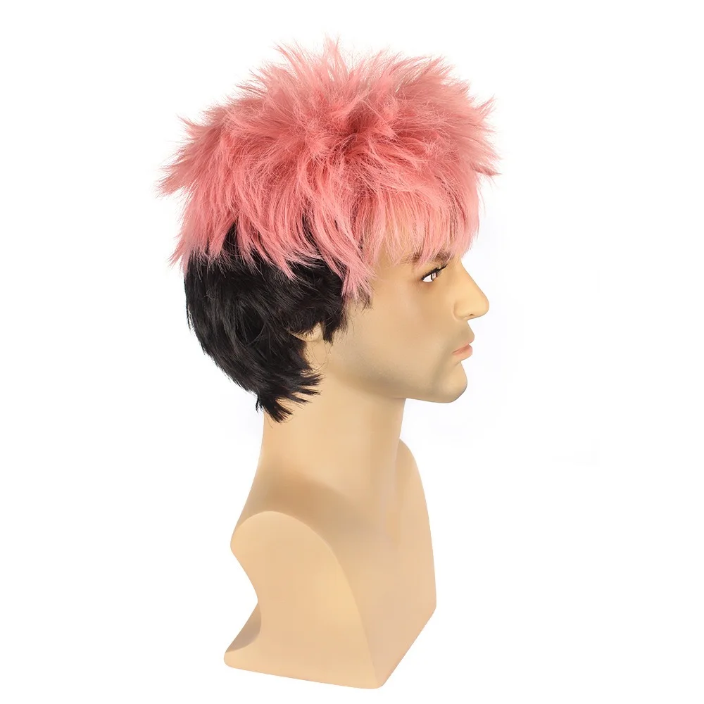 Itadori Yuji Pink Black Anime Wig Boys Short Pink Mens Cosplay Wig Heat Resistant Synthetic Halloween Costume Wig