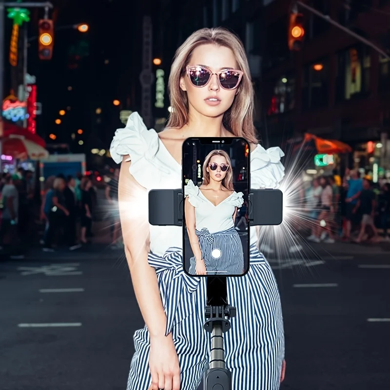 360 Rotation Gimbal Stabilizer Tripod Stand Smart Selfie Stick Mobile Phone Mount With 2 Led Fill Light Remote Control 3 In 1