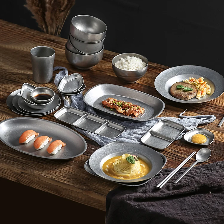 Wholesale 304 Stainless Steel Seasoning Dip Dishes Korean Style Dish with Different Sizes BBQ Restaurant Snack Serving Dish