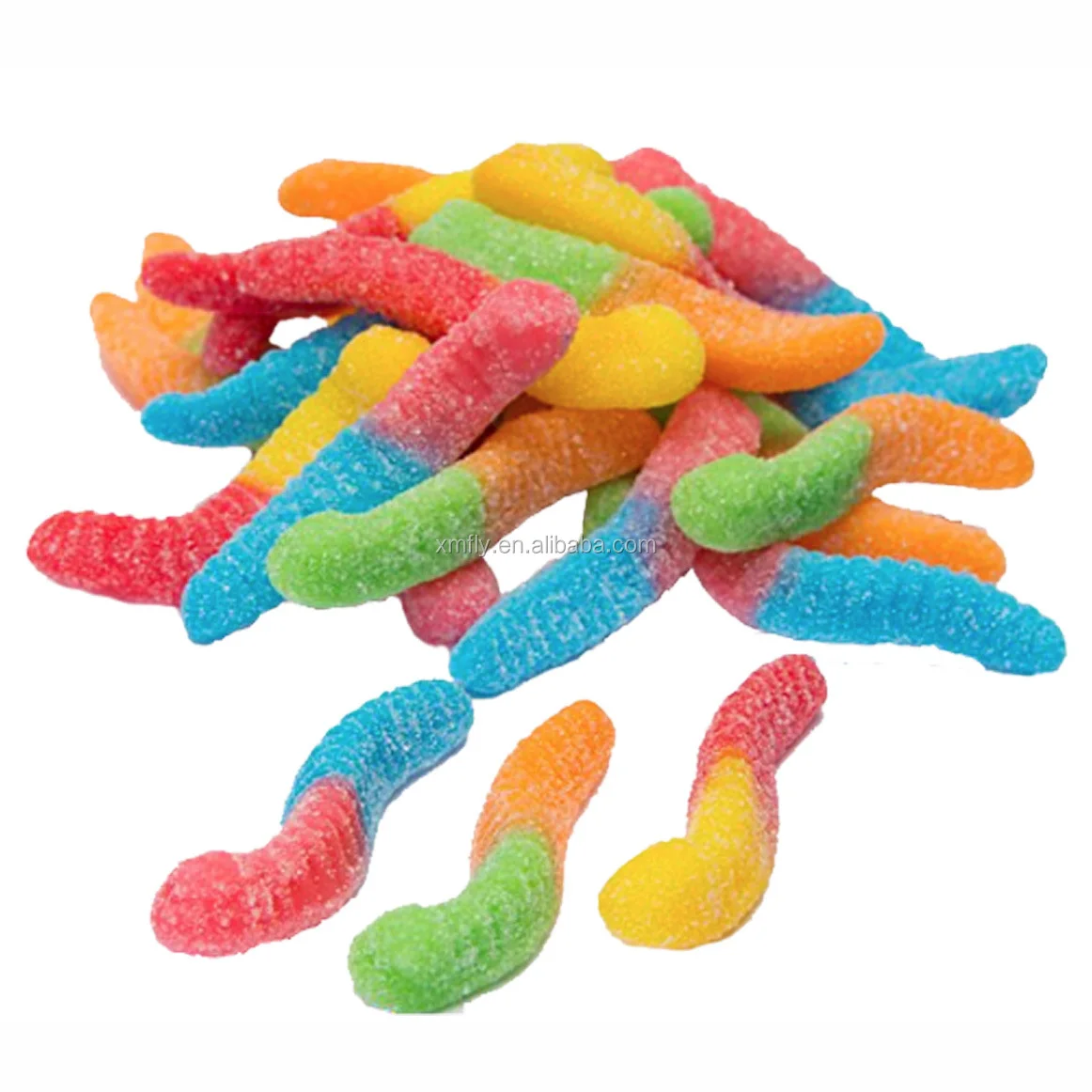 Wholesale bulk halal Gummy worm shaped Soft Candy Chewy in Custom Bottle