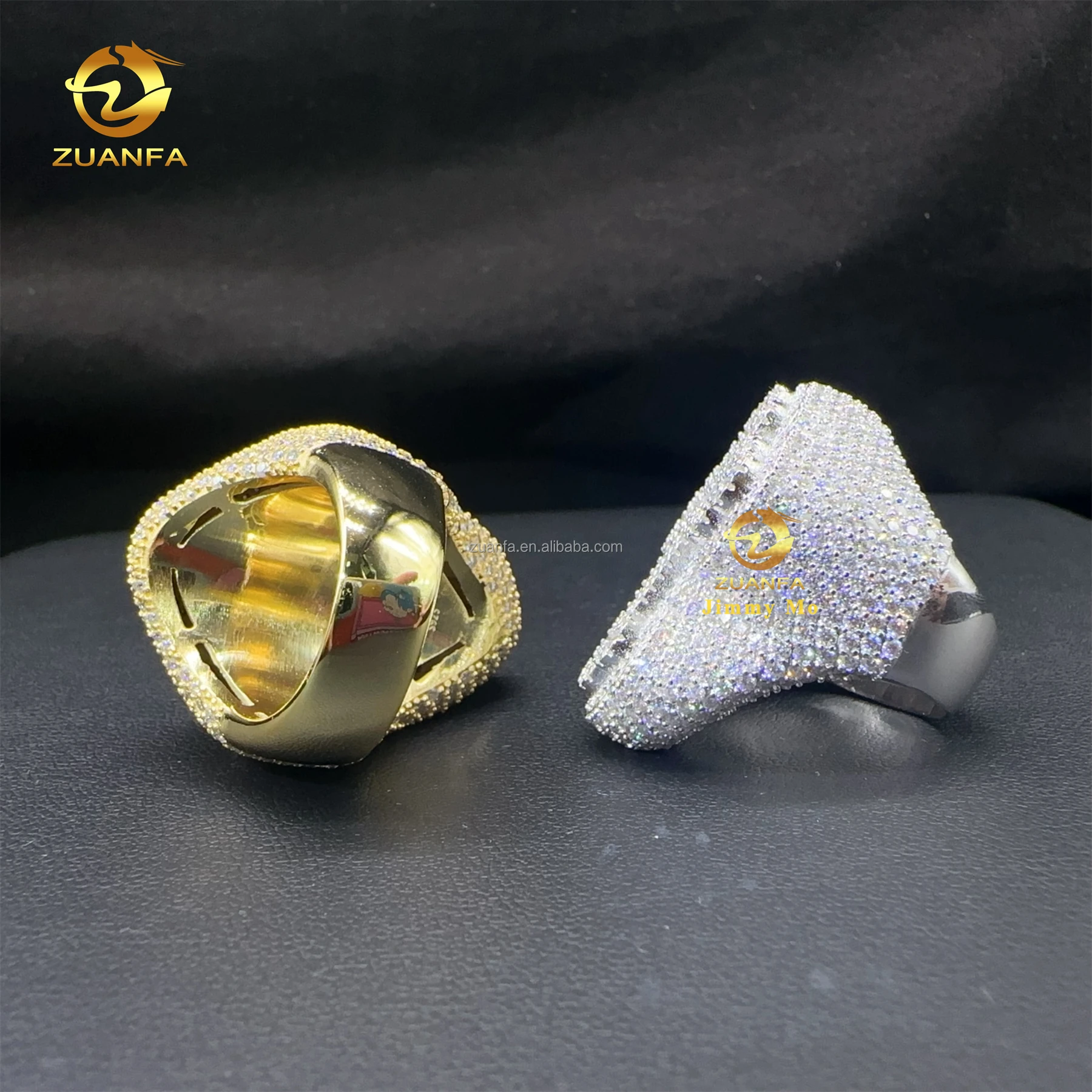 New Arrivals Bulk Stock Prong Setting High Quality Silver With Moissanite Diamond Hip Hop Iced out Man Cross Ring With  GRA
