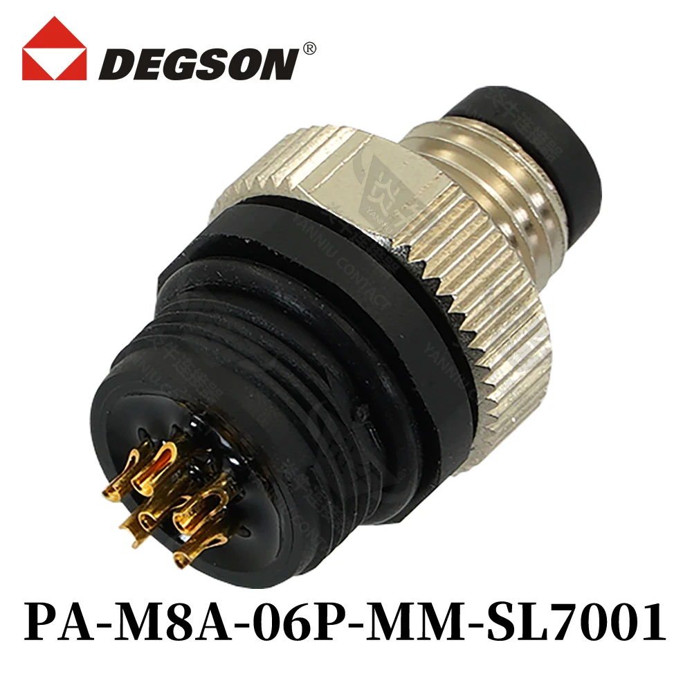 1PCS DEGSON PA-M8A-03P-04P-06P-08P-MM-FF-SL7001 Circular Connector M Series Field Mounted Male Straight M8 Soldering Connector