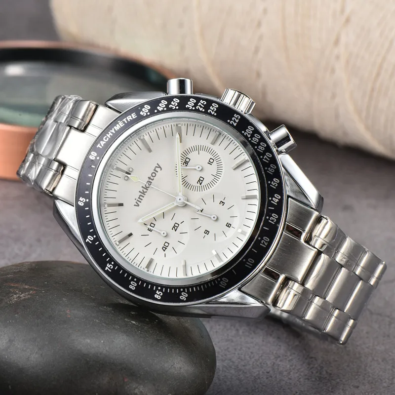 New Trend Relogio Reloj Hombre Luxury Brand Speed  master Professional Stainless Steel Strap Quartz  Watch for Men Bracelet