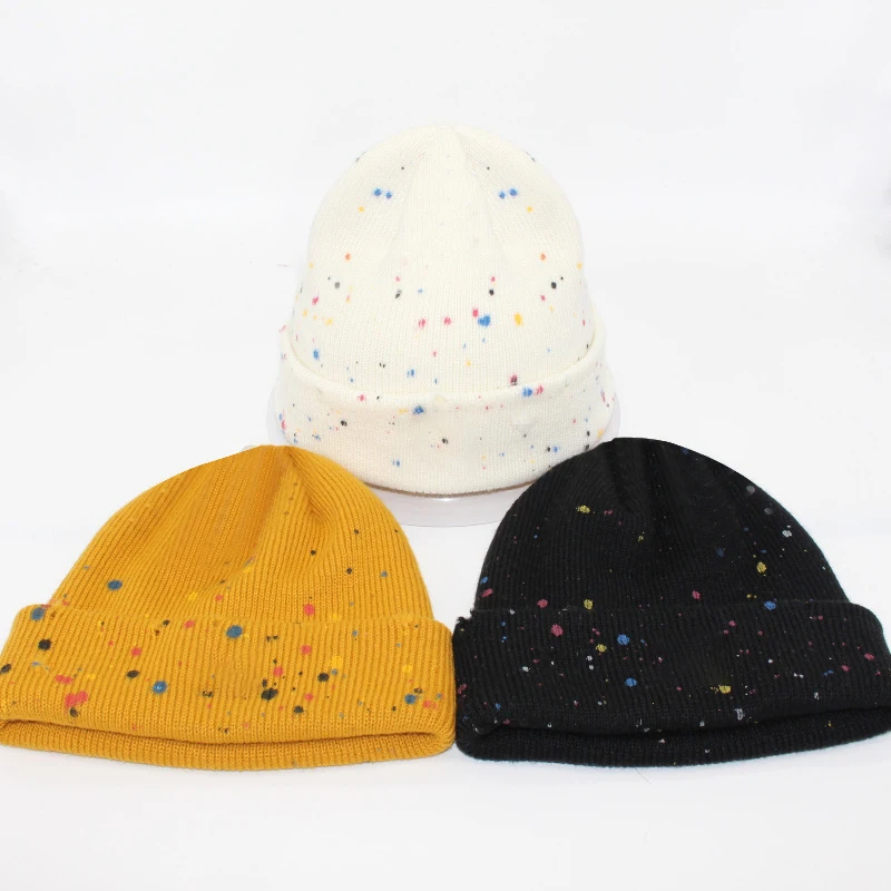 Двухслойная теплая шерстяная шапка с рисунком и рваными кожаными бирками модная мужская и женская холодная шапка без козырьков Складная вязаная шапка в стиле хип-хоп