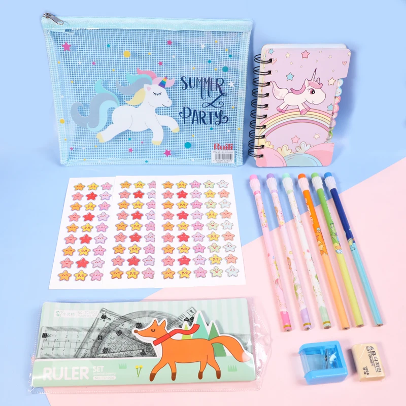 Free Collocation Back to School Supplies Cartoon Stationery Kids Pink Girls Custom Unicorn Cute Stationary Gift Set