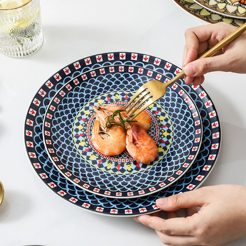 Homesun Platos Para Colorful Nordic Bohemia Style Restaurant Bohemian Porcelain Dinner Serving Moroccan Ceramic Plate