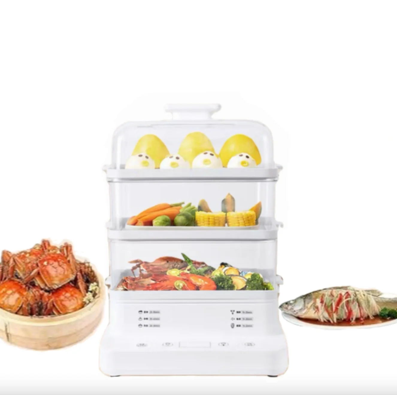 23 Quarts (22 Liters) Large Capacity Electric Food Steamer Fast Simultaneous Cooking Vegetables Meat Grains 3-Layer Stackable