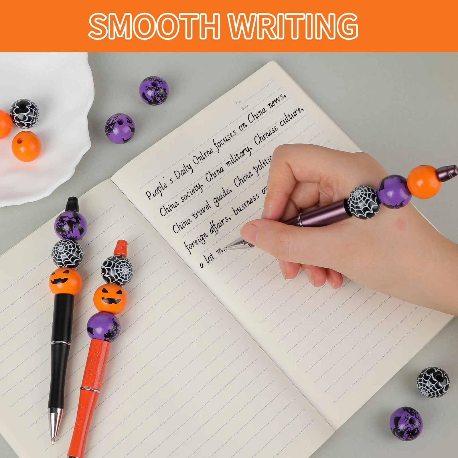 DIY Pumpkin Spider Kawaii Halloween Beadable Pens For Halloween Gifts School Office Supplies Plastic Bead Pens