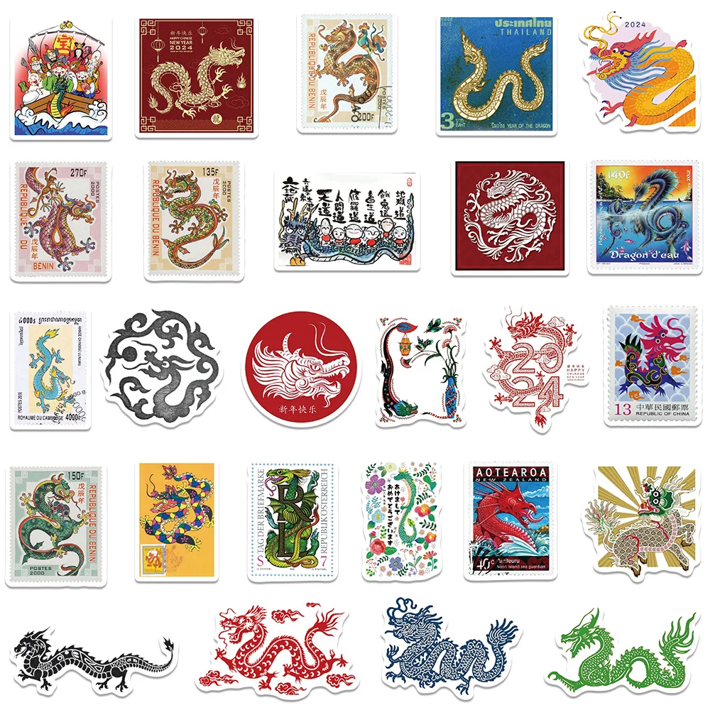 2024 New 50PCS Cool chinese zodiac stamp collection vintage postage dragon sticker