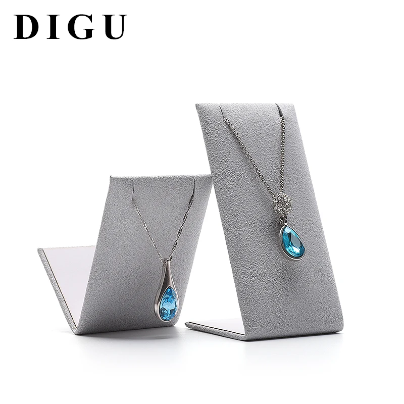 Refined high quality jewelry necklace pendant long chain silver gray velvet bust display stand